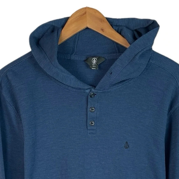 LS316 Men’s VOLCOM Stone Skater Brans Waffle Knit Hoodie LS Shirt L - Picture 3 of 5